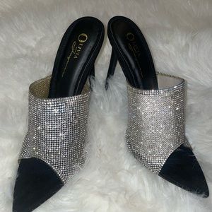 Bling heeled mules